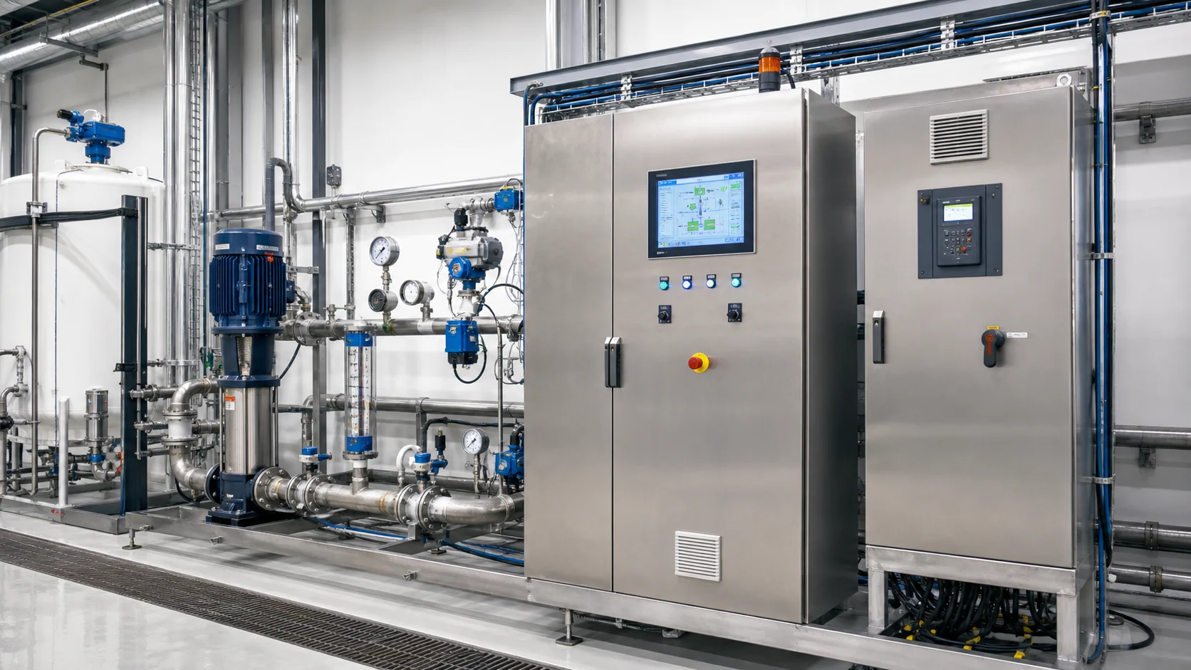 现代水处理 PLC 与 HMI 控制柜及联动泵阀
